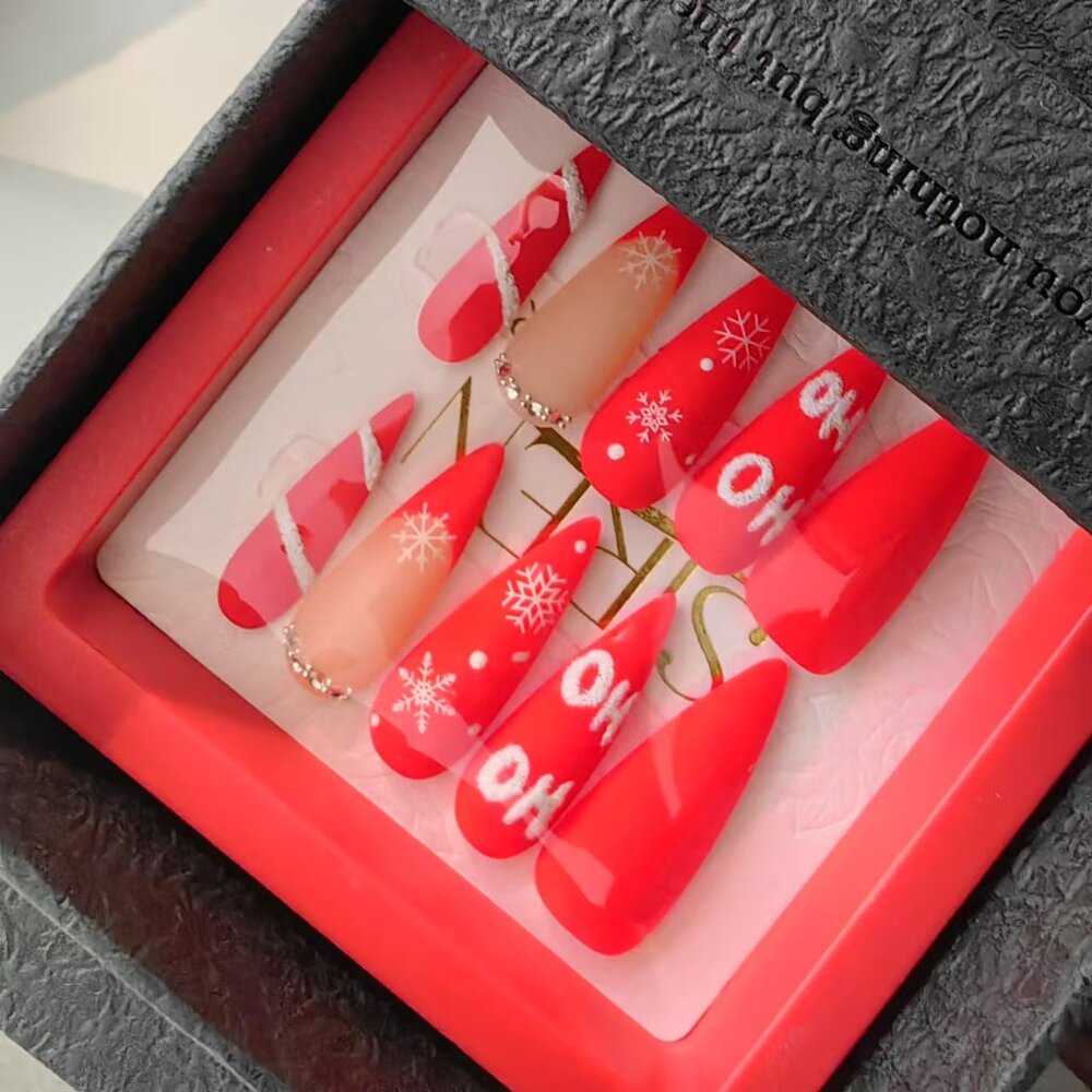 xms handmade press on nails red